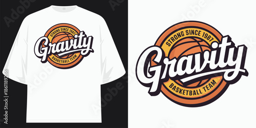 gravity basketball team strong since 1987 vintage sports graphic tee design apparel vector illustration artwork
