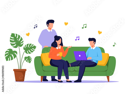 Family Enjoying Music Together on Sofa