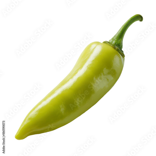 Single Fresh Yellow-Green Chili Pepper with Glossy Skin Isolated on Transparent Background