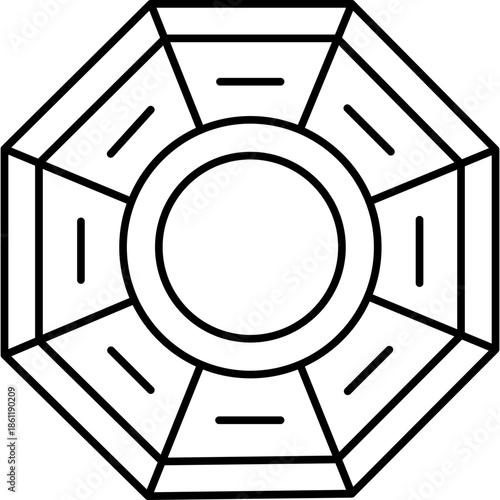 Pa Kua Mirror Line Icon for Chinese New Year, Bagua Feng Shui Outline Symbol