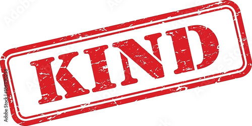 A striking red stamp with the word kind boldly displayed isolated on a clean white background