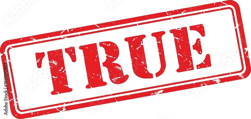 A vibrant red rectangular stamp boldly displaying the word true in a distressed textured font style
