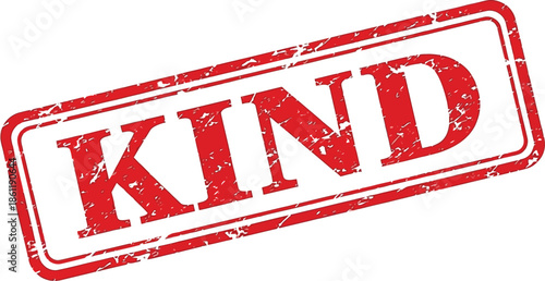 A red rubber stamp displaying the word kind in bold uppercase letters isolated on a white background
