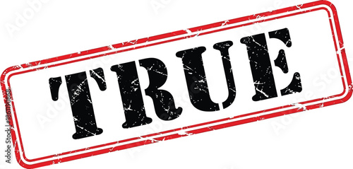 A striking visual representation of the word true enclosed within a bold rectangular red stamp design