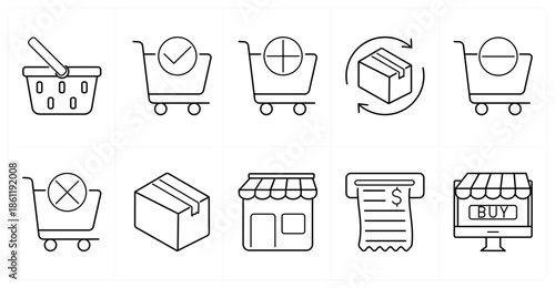 A set of 10 mix icons as shopping basket, checkout, add to cart
