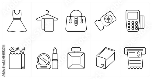 A set of 10 mix icons as dress, hanger, handbag