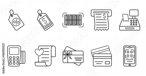 A set of 10 mix icons as discount tag, price tag, barcode