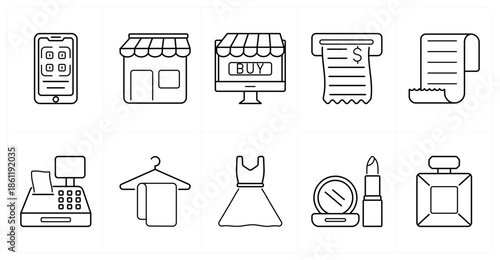 A set of 10 mix icons as mobile payment, store front, online store
