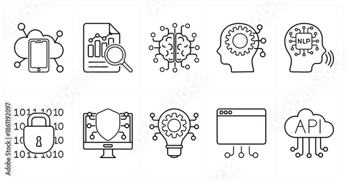 A set of 10 mix icons as internet of things, data analysis, neural network