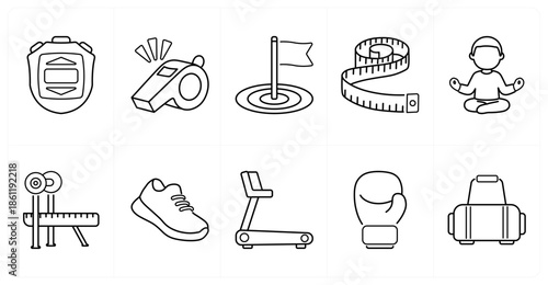 A set of 10 mix icons as stopwatch, whistle, goal flag