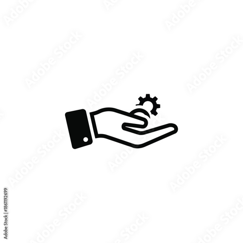 Icon of a hand offering a gear, representing service, technology, and operational support
