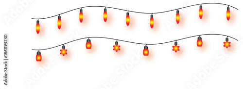 Vector art of halloween string lights with orange and yellow bulbs wire