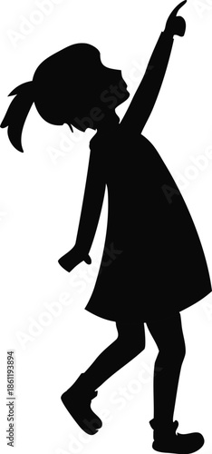 Young girl in silhouette pointing her finger upwards with a sense of discovery 