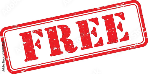 A prominent red stamp with the word free boldly displayed signifying complimentary offerings or promotions