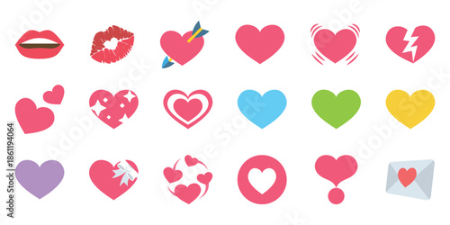 Collection of assorted heart emojis and icons vector illustration