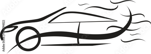 Dynamic Racing Sports Car Line Art with Speed Lines – Abstract Automotive Illustration