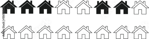 Seamless pattern featuring rows of black and white house silhouettes, perfect for real estate backgrounds, neighborhood community, and residential housing market