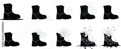 Boots disintegrating in a creative animation sequence