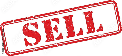 A grunge style red rubber stamp displaying the word sell in bold capital letters isolated on a white background