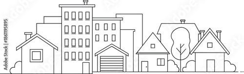 Black silhouette vector icon set of mid century modern furniture including sofas, armchairs, retro television, lamps, tables, and indoor plants,