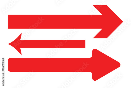Long arrows. Red arrow pointing vector. Red left arrow icon. Straight long arrow pointing . Vector red long arrow icon. Thin long arrow vector icon. A solid long arrow pointing on white background.