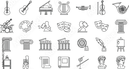 Collection of artistic and musical icons for creative projects