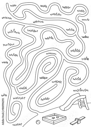 Playground maze graphic black white vertical sketch illustration vector 