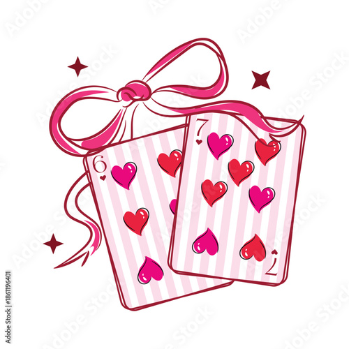 67 Valentine Day Cards meme with Bow hearts detail. Preppy Six Seven Valentines Coquette cute Shirt Design