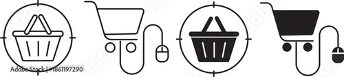 Shopping cart icon set. E-commerce and online purchase symbols. retail, web store, delivery, sales promotion, and cust