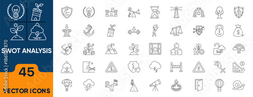 SWOT Analysis line icon set. Editable icons of strength, weakness, opportunity, advantage, challenge competition and more. vector illustration.
