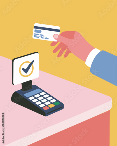 Credit card payment at POS terminal, flat illustration