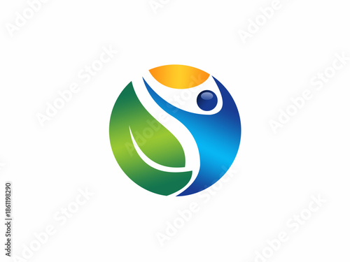 Abstract Healthy Human with Green Leaf Logo Design - Wellness, Eco-Friendly, and Vitality Concept Icon.