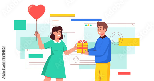 Valentine's Day couple in love people cartoon vector illustration