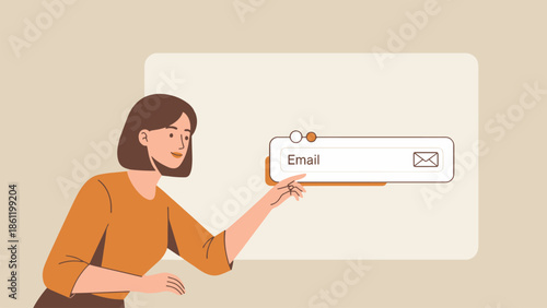Business woman holding a virtual email page for landing page