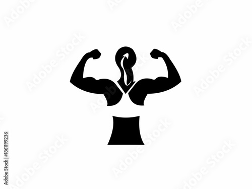 Abstract fitness logo of a muscular man shaped like a keyhole, unlocking health and power.