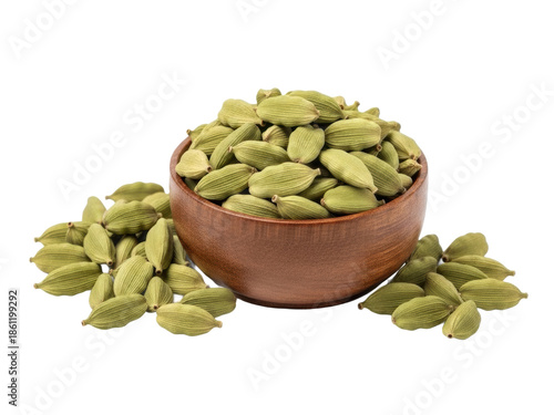 Green cardamom pods in a rustic wooden bowl, ready to infuse aromatic flavor in dishes