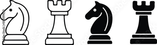 chess icons black black line icons set vector illustration design four vector