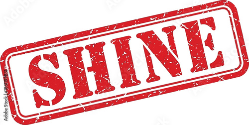 A rectangular red stamp with the word shine prominently displayed in bold white distressed lettering