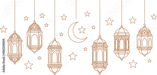 Elegant hanging lanterns and stars for Ramadan decoration