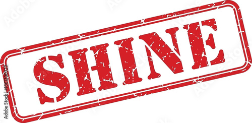 A rectangular red stamp with the word shine boldly displayed in large distressed white capital letters