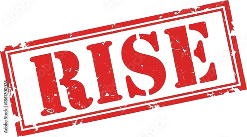 A distressed red stamp with the word rise boldly displayed signifying motivation and upward movement