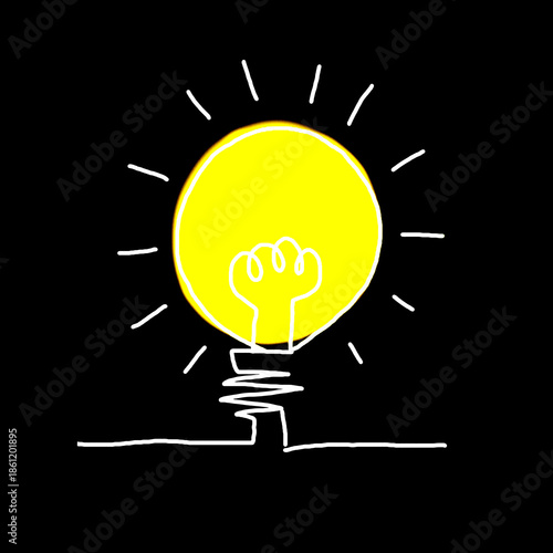 Light bulb idea , hand drawn , icon cartoon , black background