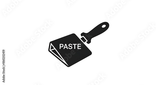 A black and white illustration of a putty knife with the word PASTE on it