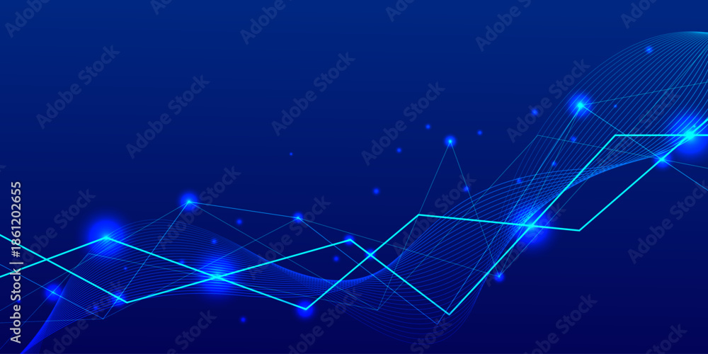 Fototapeta premium Futuristic technology blue abstract background with connected lines and glowing particles for digital big data network, cyber security concept, and futuristic infrastructure design.