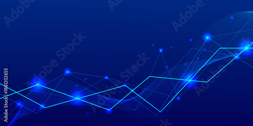 Futuristic technology blue abstract background with connected lines and glowing particles for digital big data network, cyber security concept, and futuristic infrastructure design.