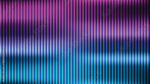 Glass ripple texture with dark gradient background and lilac light streaks. Futuristic distortion, moody abstract glow, reeded vertical blur. Vector illustration EPS