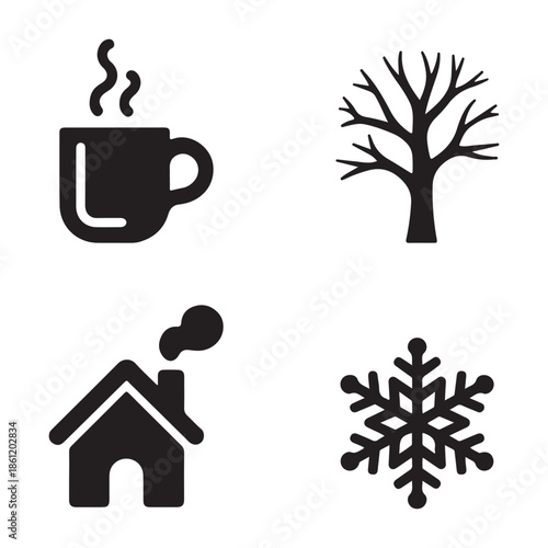 Cozy winter morning home with chimney smoke and warmth inside