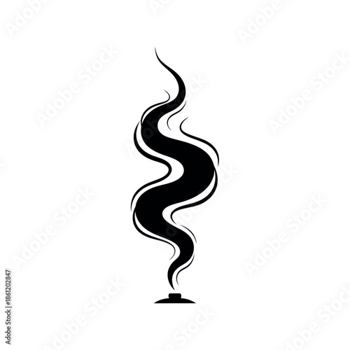 Abstract black smoke or steam rising from a source isolated on a white background.