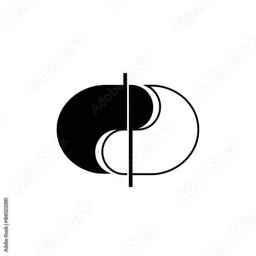 Abstract Yin Yang Symbol with Vertical Line.