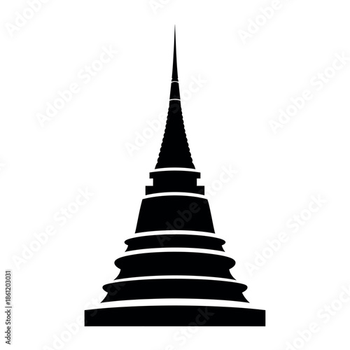 Buddhist stupa silhouette a sacred monument in black and white.